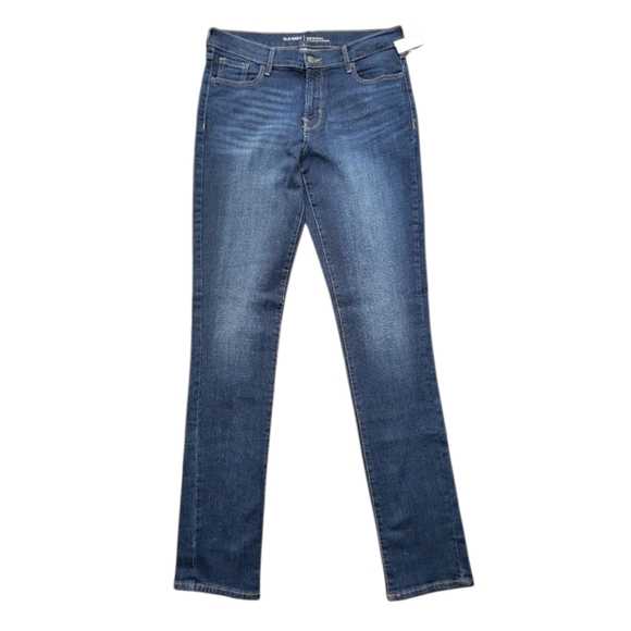 🌸 $10 SALE NWT Old Navy Mid Rise Dark Blue Denim Jeans Straight Leg 8 Tall Long - Picture 1 of 5